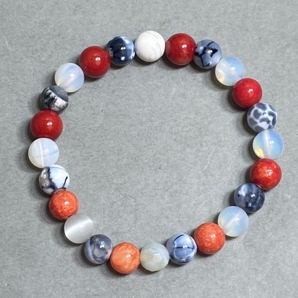 Chalcedony Agate Coral Bead 8mm Bracelet, 18cm, stretch