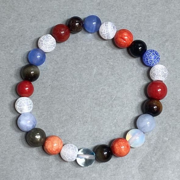 Bracelet Opal Glass Agate Coral Bead 8mm+-, length 18cm +- stretch