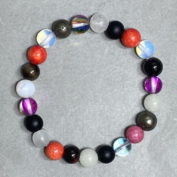 Bracelet Opal Glass AGATE Coral Bead 8mm+-, length 18cm +- stretch