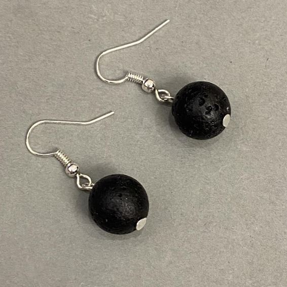 Lava Earrings Smooth Sphere 12mm +-, length 32mm+-