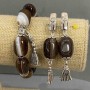 Bracelet and Earrings Set Agate Tumbled 18×13 mm ±, length 64 mm ± with metal inserts, length 18 cm ± stretch