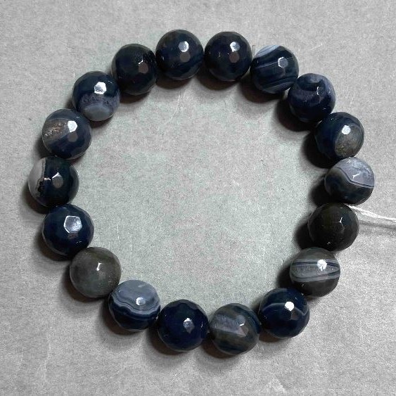 Agate Bead Rolled Crystal Ball Bracelet 10mm, stretchy, 18cm