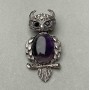 Brooch Pendant Owl Amethyst 60x28mm± black accents silver metal