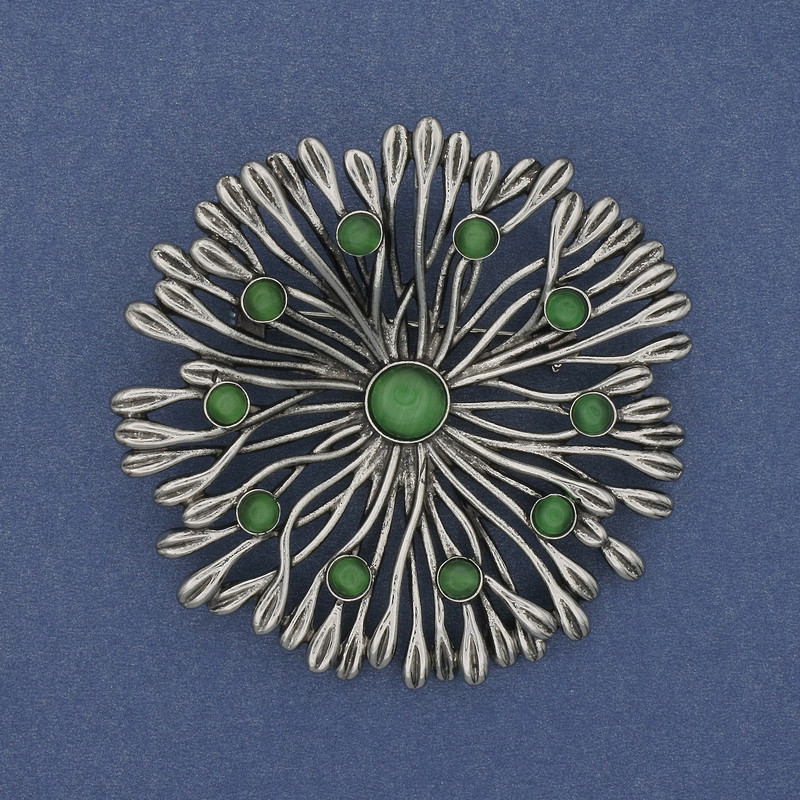Brooch Pendant Flower Cat's Eye 60mm+- Silver Metal