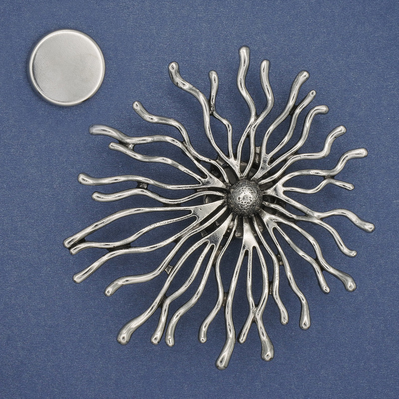 Magnetic Floral Brooch 75mm+ Silver Metal