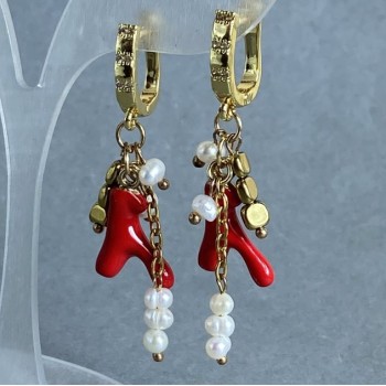Earrings River Pearls 4x3mm+- Hematite Rectangle 4x4mm+- with metal pendant, length 50mm+