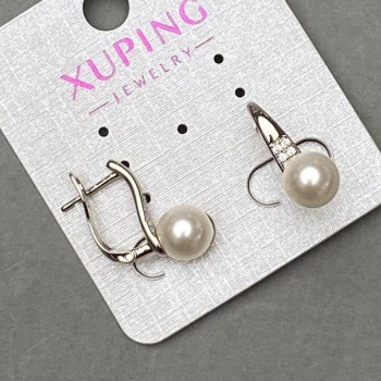 Xuping earrings rhodium-plated with pearls 19x8 mm+