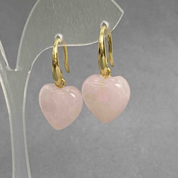 Earrings Rose Quartz heart 15mm +-, length 28mm +/-