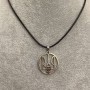 Pendant 'Trident in a circle' in collar, diameter 25 mm ± silvery metal on eco-leather cord, length 60 cm +5 cm chain