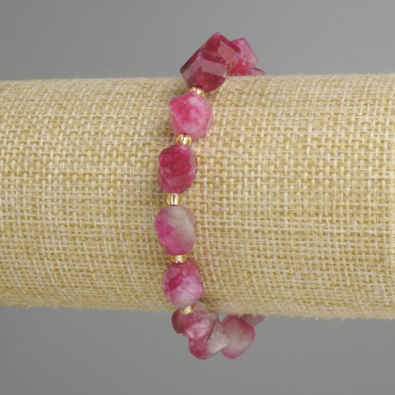 Tourmaline bracelet faceted rhombus 10x9mm ± beads 3mm +- length 18cm +- stretch