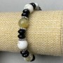 Bracelet Green Opal smooth round bead, diameter 10mm ±, Agate rondelle, diameter 8x4mm ± with inserts, length 18cm ± stretch