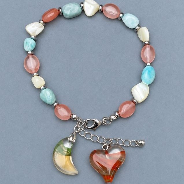 Bracelet Pearl, Chalcedony, Amazonite tumbled 7-10x7-8mm +-, length 18 cm +5 extension chain