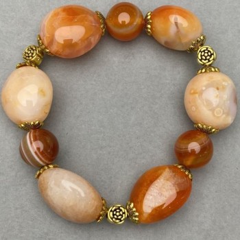 Bracelet Carnelian tumbled 20x17mm± Agate bead 12mm± with inserts, length 18cm± stretch