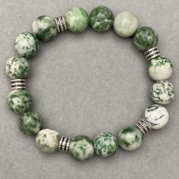 Bracelet Moss Agate bead 10.5 mm+- with inserts, length 18 cm+- stretch