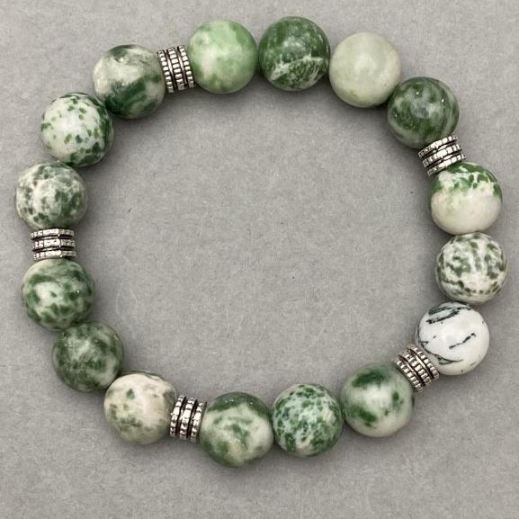 Bracelet Moss Agate bead 10.5 mm+- with inserts, length 18 cm+- stretch