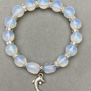 Opalite bracelet faceted bead 10mm+- bar 11x8mm+- with inserts, length 18cm+- stretch