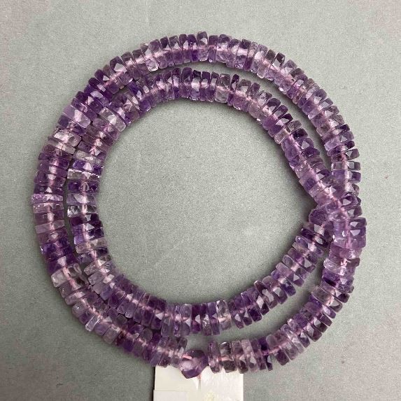 Amethyst beads, faceted rondelle, diameter 7-7.5x2-2.5 mm +- , length 40 cm +- on a thread