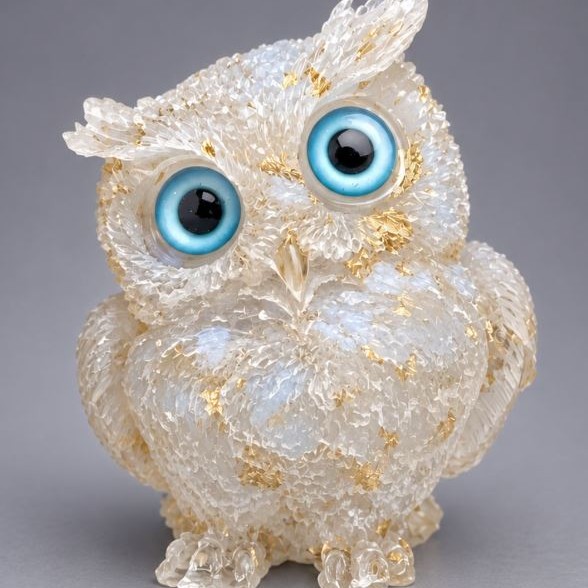 Decorative figurine Owl made from reworked opalite stone chips in resin, diameter 60x50x40 mm+