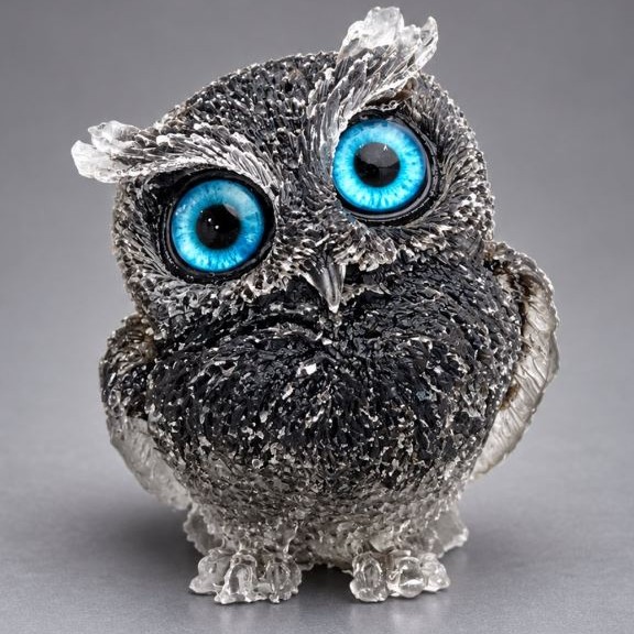 Decorative figurine Owl, reworked rutile quartz chip set in resin, diameter 60x50x40 mm+