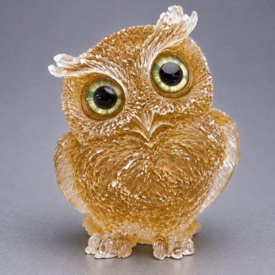 Souvenir figurine Owl, recycled citrine chip in resin, diameter 60x50x40 mm+