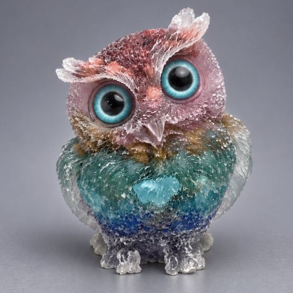 Decorative figurine Owl, repurposed assorted chips in resin, diameter 60x50x40 mm+