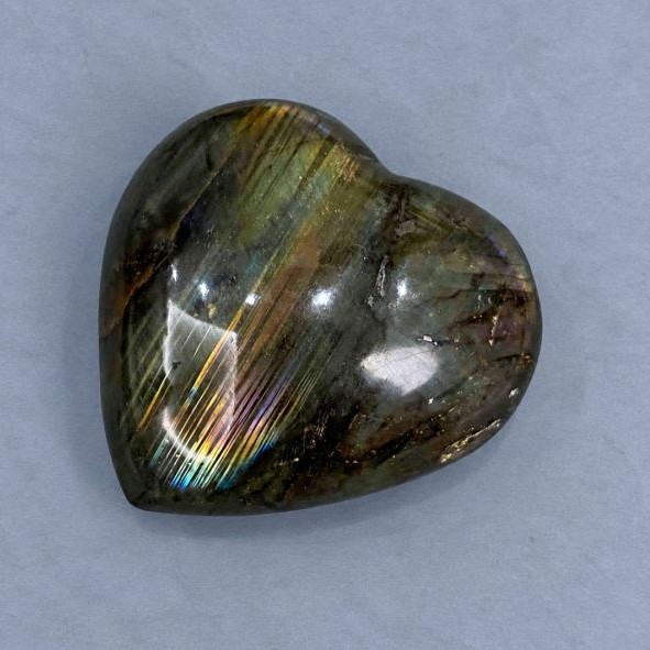 Labradorite souvenir stone in the shape of a heart 57x54 mm +- weight 130 g