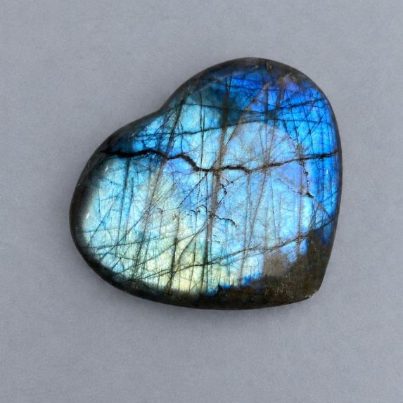 Labradorite souvenir stone in the shape of a heart 69x53 mm +- weight 129 g
