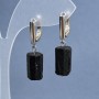 Earrings Tourmaline Schorl unpolished stone, diameter 14x9mm +- , length 32mm +- , silvery metal