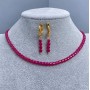 Choker set Ruby Corundum heart 4mm+- , length 34 cm+- extender chain 5cm+- Earrings, length 33mm+-