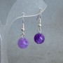 Earrings Amethyst smooth bead 10mm+- , length 30mm+-