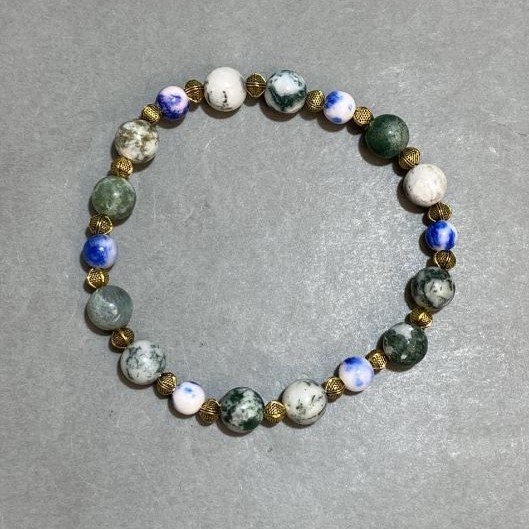 Bracelet Moss Agate bead 8mm+- Acrylic bead 6mm+- length 18cm+- stretch