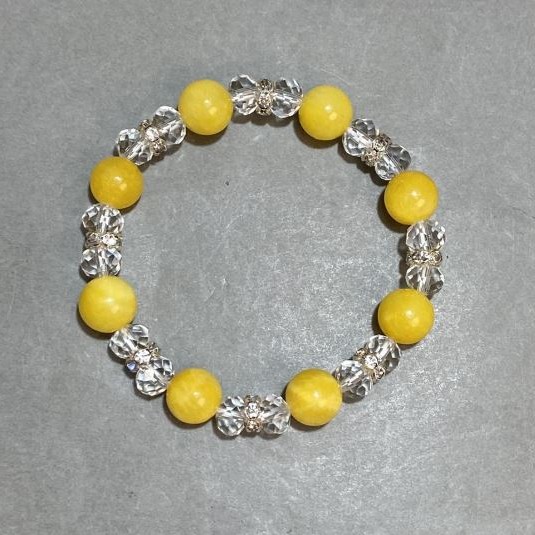 Citrine Bracelet (acrylic) smooth bead 10mm+- Czech crystal faceted rondelle 8x6mm+-, length 18cm+- stretch