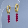 Earrings Ruby Corundum heart 4mm+- with gold-toned metal hooks, diameter 16mm+- , length 35mm+-