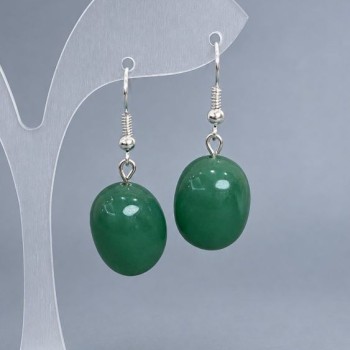 Jade earrings oval, diameter 15x20mm ±, length 40mm ±