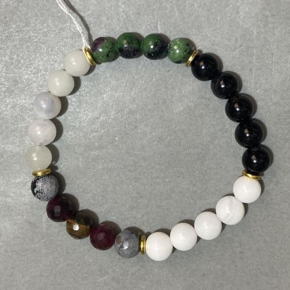 Bracelet Agate Zoisite Rock crystal smooth bead 8mm+-, length 18cm +- stretch