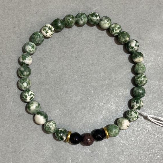 Bracelet Moss Agate smooth round bead 6mm+-, length 18cm +- stretch