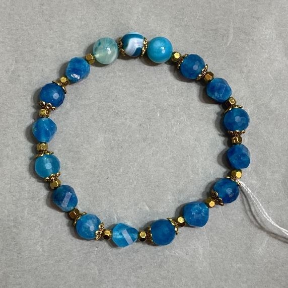 Bracelet Apatite faceted bead 8mm+- faceted rhombus 8mm+- with inserts, length 18cm +- stretch