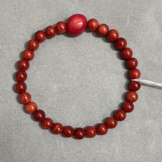 Coral Bracelet Smooth Round Beads 8mm+- Tumbled 11x10mm+-, length 18cm +- stretch