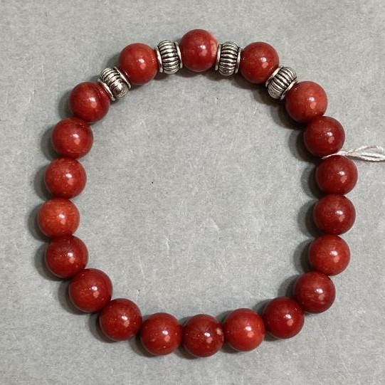 Coral Bracelet Smooth Bead 8mm+- , Length 18cm +- Stretch
