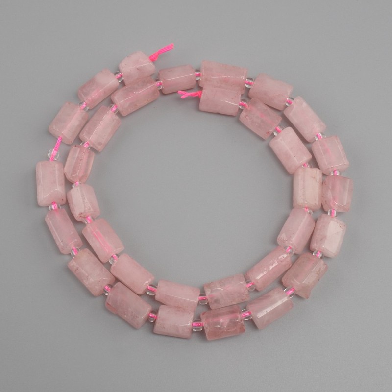 Beads Pink quartz tumbled rough, diameter 10-12x6-7, 5mm+- seed beads 3mm+-, length 41cm+-