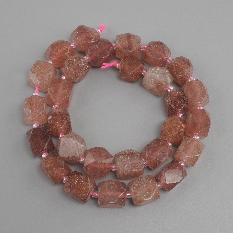 Beads Strawberry Quartz multi-faceted, diameter 11-12x9, 5-10mm+- bead 3mm+-, length 39cm+-