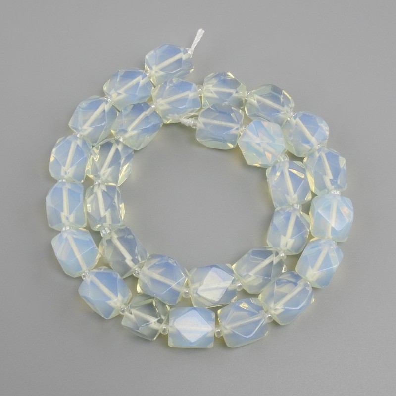 Beads Moonstone Opalite multifaceted, diameter 11-12x10-11mm± seed beads 3mm±, length 39cm±