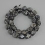 Larvikite faceted beads, diameter 11, 5-12x9-11mm+- seed beads 3mm+-, length 39cm+