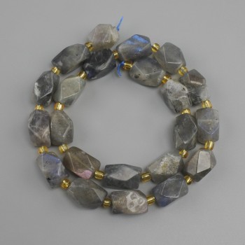 Labradorite beads faceted, diameter 15-16x10-11mm+- seed beads 3mm+- , length 40cm+-