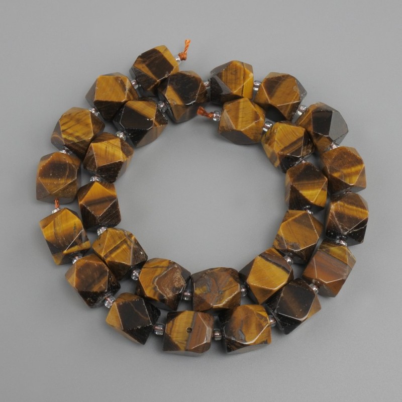 Tiger's Eye beads faceted, diameter 12x10 mm ± seed beads 3 mm ±, length 39 cm ±