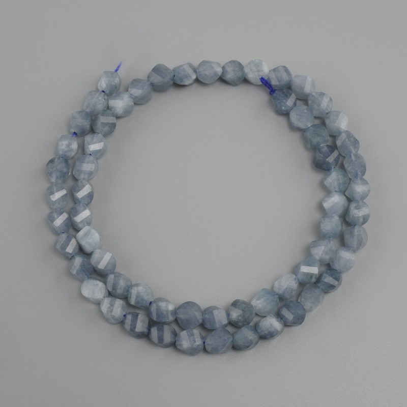 Aquamarine Faceted Rhombus Beads, diameter 6x5 mm+-, strand length 37 cm+
