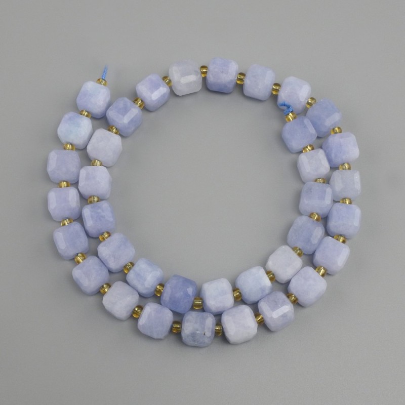 Aquamarine Faceted Cube Beads, 8x8 mm +/-; seed beads 3 mm +/-; strand length 36 cm+
