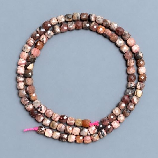 Rhodochrosite beads faceted cube 4x4 mm +-, length 38 cm +