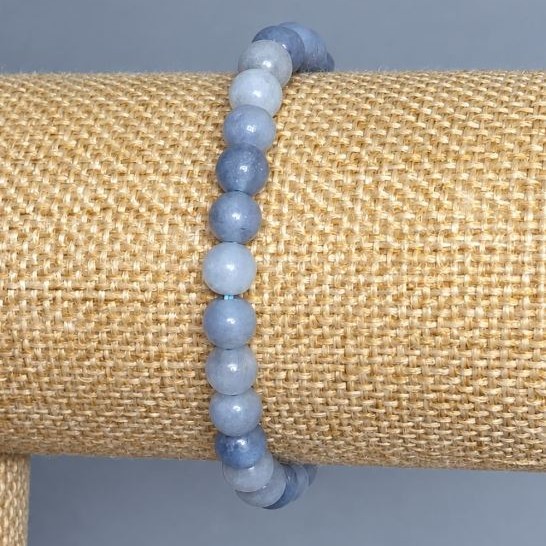 Aquamarine bracelet smooth bead, diameter 6.5 mm ±, length 18 cm ± stretch