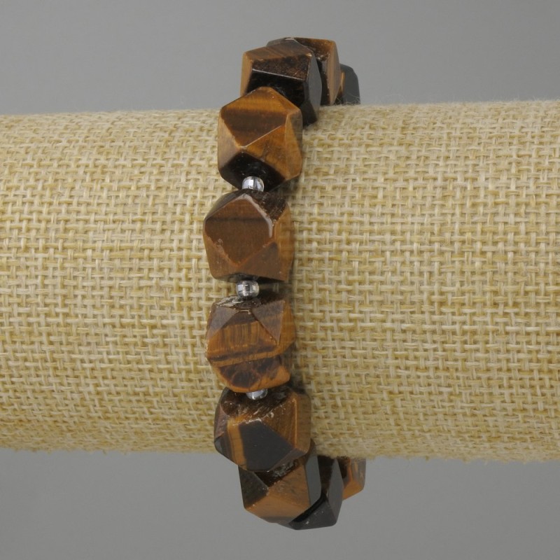 Tiger's Eye bracelet faceted beads, diameter 12x10mm± seed beads 3mm±, length 18cm± stretch